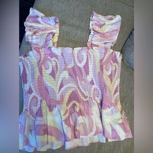 Hill House ruched ruffle top size large